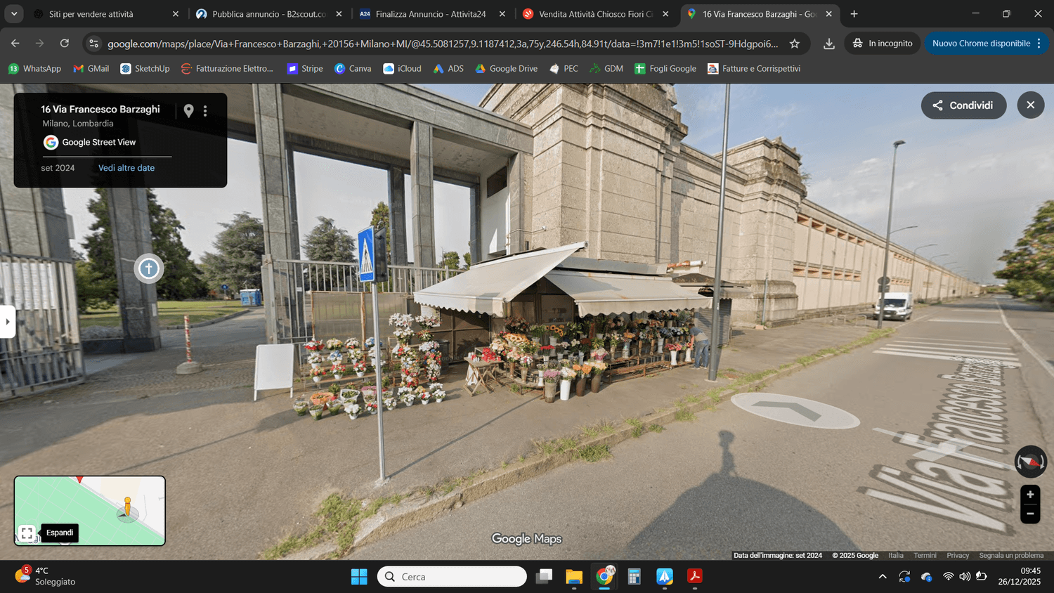 Azienda in vendita: Vendita Attività Chiosco Fiori Cimitero Maggiore a Italia - Fiorai e Garden Center - Immagine principale