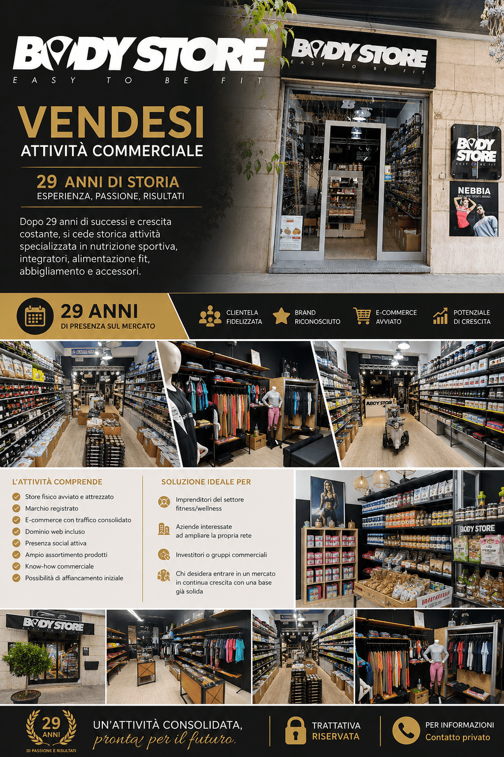 Azienda in vendita: ? VENDESI STORICA ATTIVITÀ – BODY STORE
 a Italia - Negozi - Articoli sportivi - Immagine principale