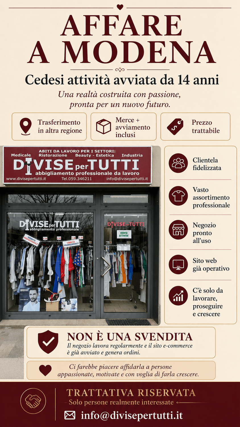 Azienda in vendita: AFFARE A MODENA CEDESI ATTIVITA' AVVIATA DA 14 ANNI a Italia - Negozi - abbigliamento - Immagine principale