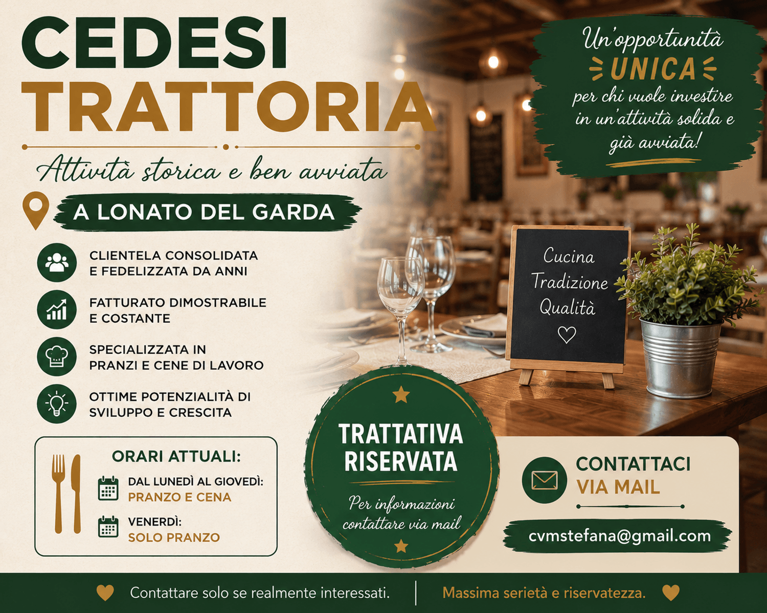 Azienda in vendita: CEDESI TRATTORIA AVVIATA A LONATO DEL GARDA a Italia - Ristoranti - Immagine principale