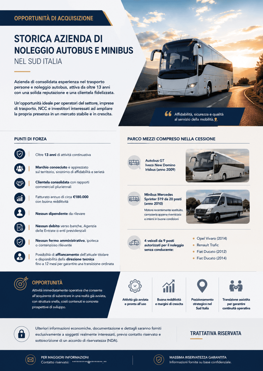Azienda in vendita: Storica azienda di noleggio autobus, minibus e minivan a Italia - Logistica e Trasporti - Immagine principale