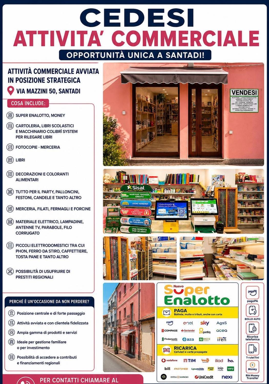 Azienda in vendita: Vendesi attività commerciale superenalotto, money, cartoleria  a Italia - Cartolerie e Copisterie - Immagine principale