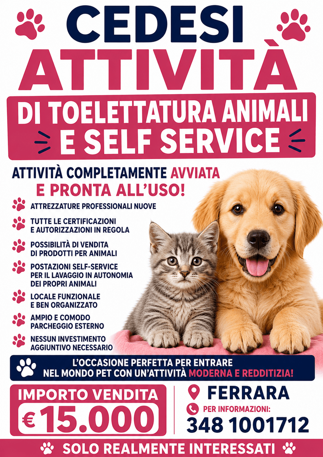 Azienda in vendita: Toelettatura Animali e 2 postazioni Self Service a Italia - Prodotti e servizi per animali - Immagine principale